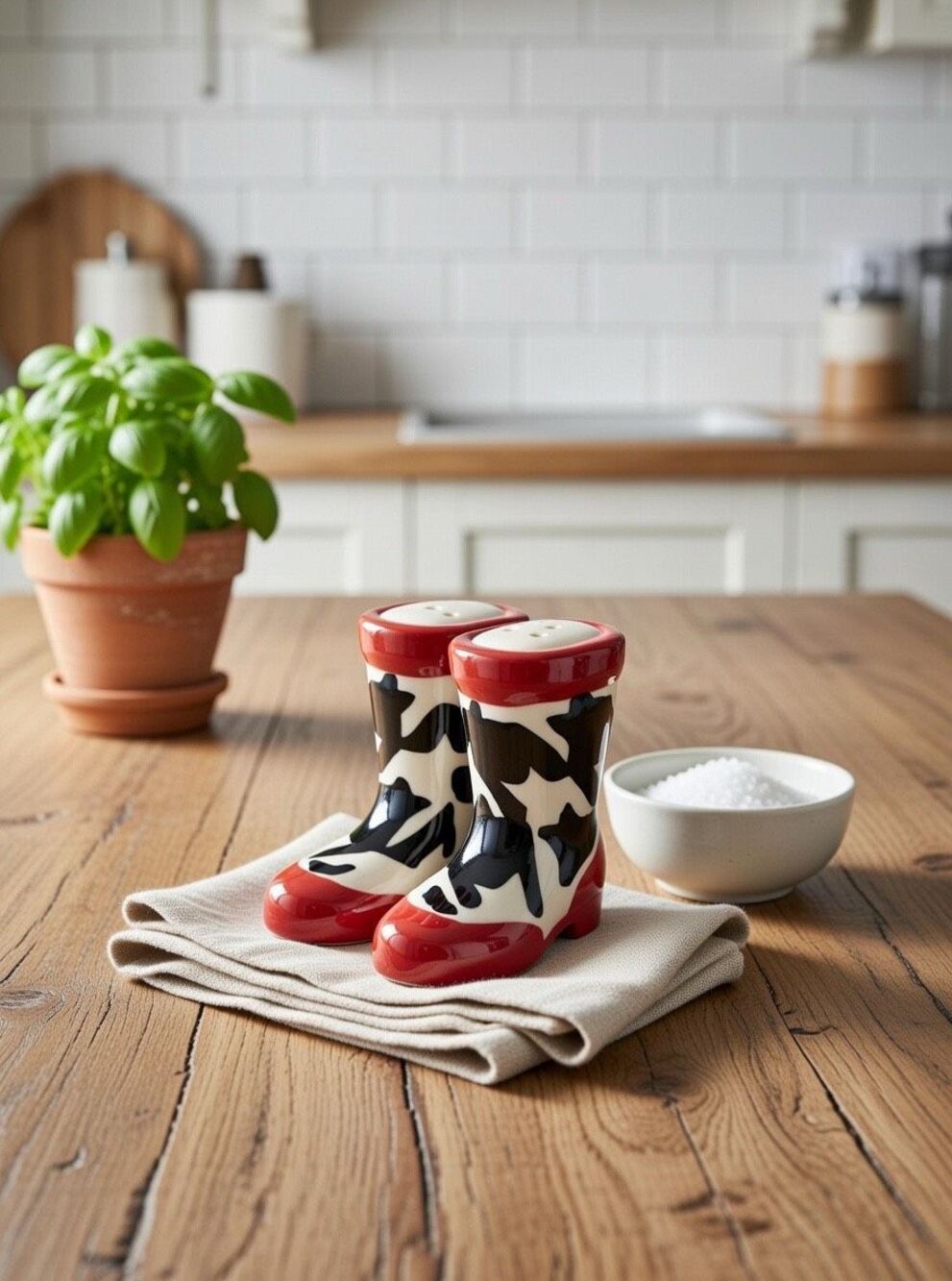 Western Style Cowboy Boots Chile Ceramic Salt And Pepper Shakers